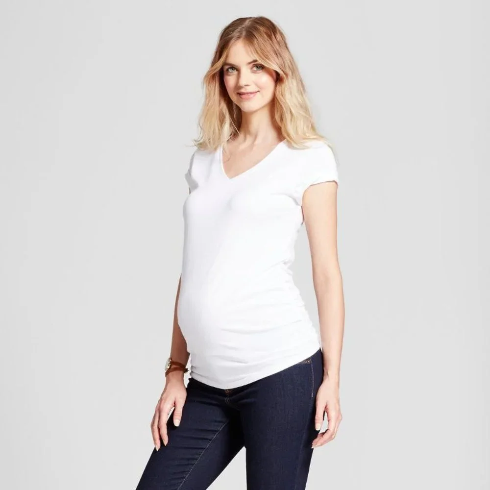 Set of 3 ISABEL MATERNITY Short Sleeve V-Neck Side Shirred Maternity Tees NEW!! - Picture 2 of 7